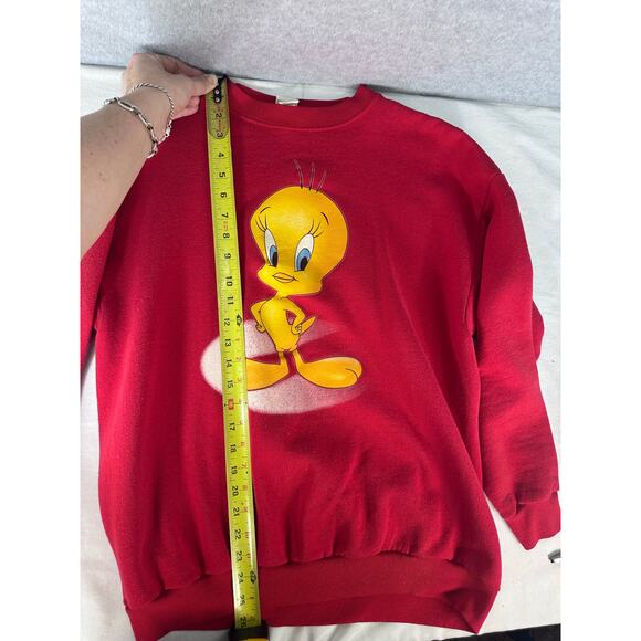 VTG Looney Tunes sz L Red Tweety Bird Pullover Sweatshirt Crewneck 90s Y2K - Picture 8 of 9